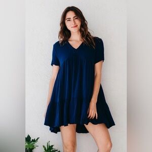 9seed / El Matador Dress Ruffle Tier in Lightweight Gauze Cotton Navy/Pacific s